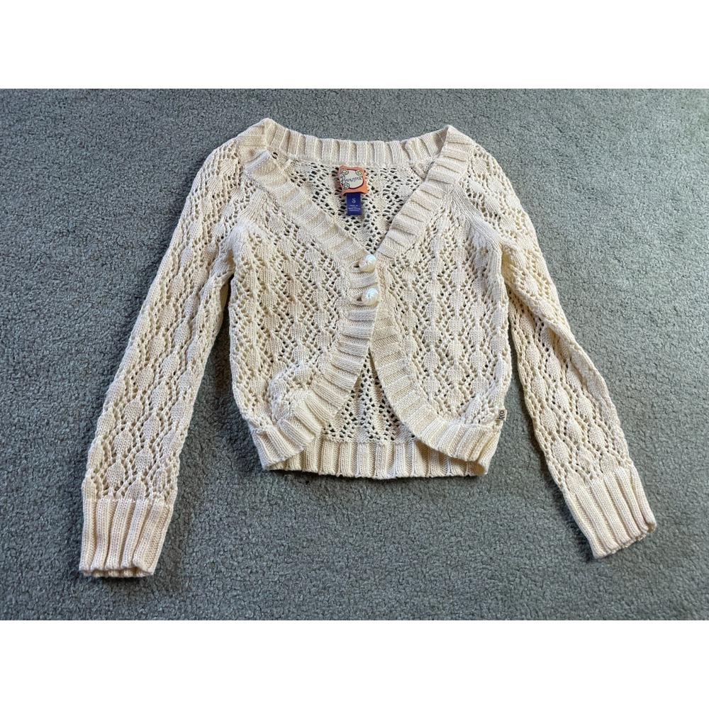 Monster Sweater, Girl's Size Small, Cream, Cardigan, Crochet